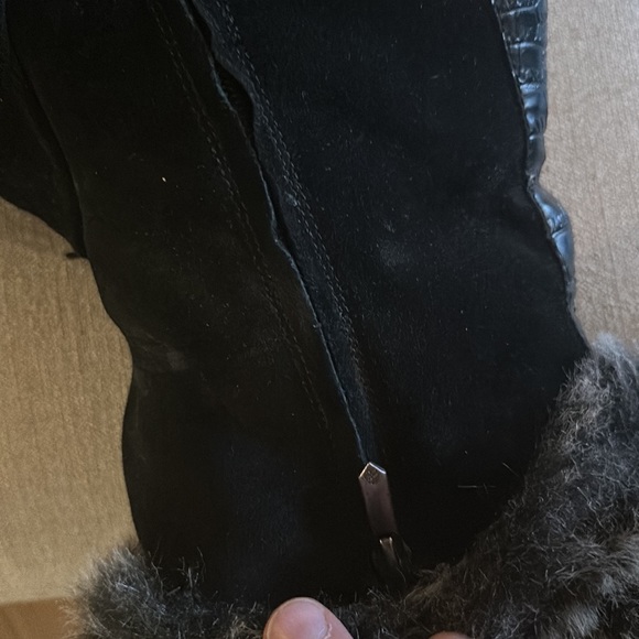 Sam Edelman Women’s Tilden Suede Leather Faux Fur Fringe Boots Black Size 9.5 - Picture 10 of 16